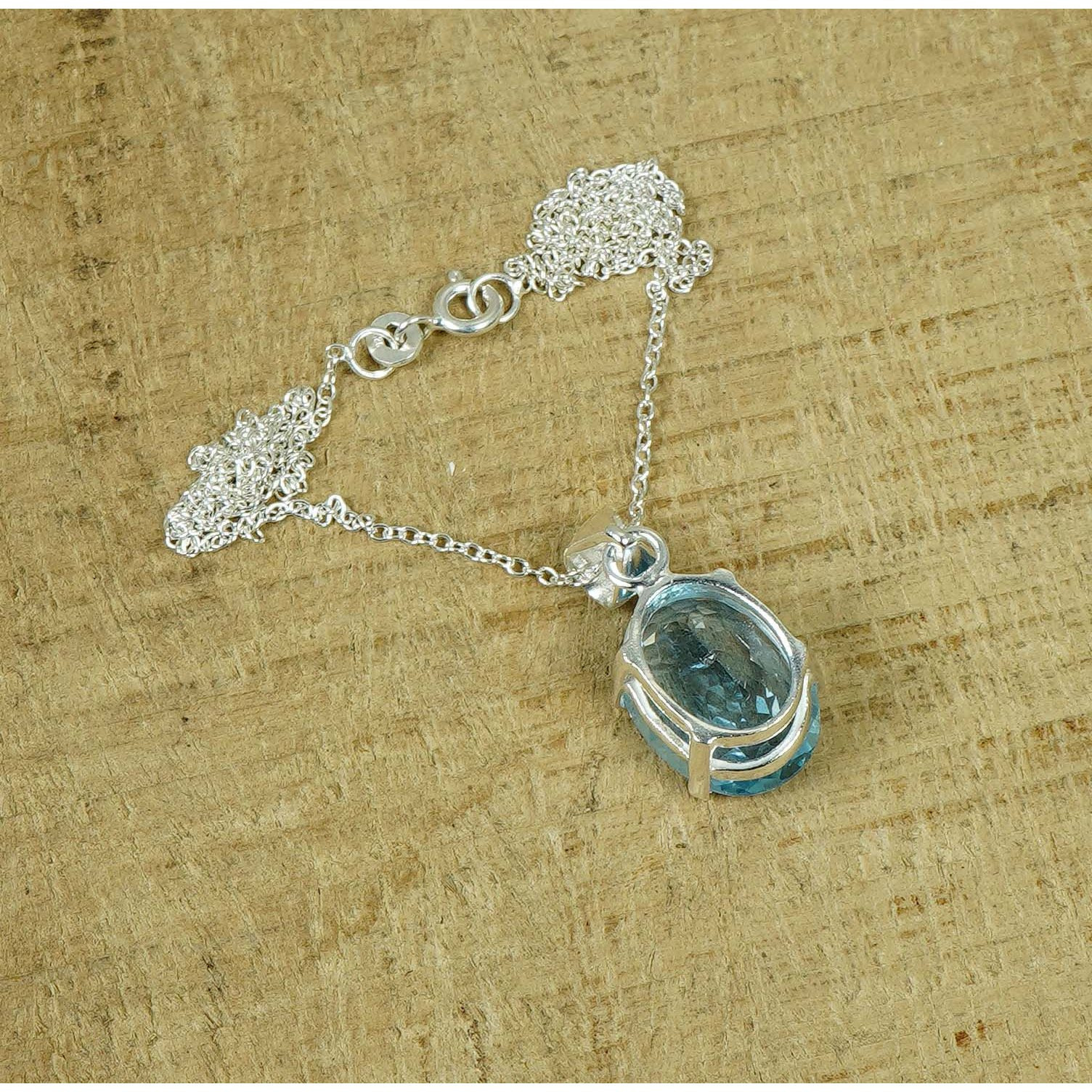 Women's Swiss Topaz 925 Sterling Silver Solitaire Pendant